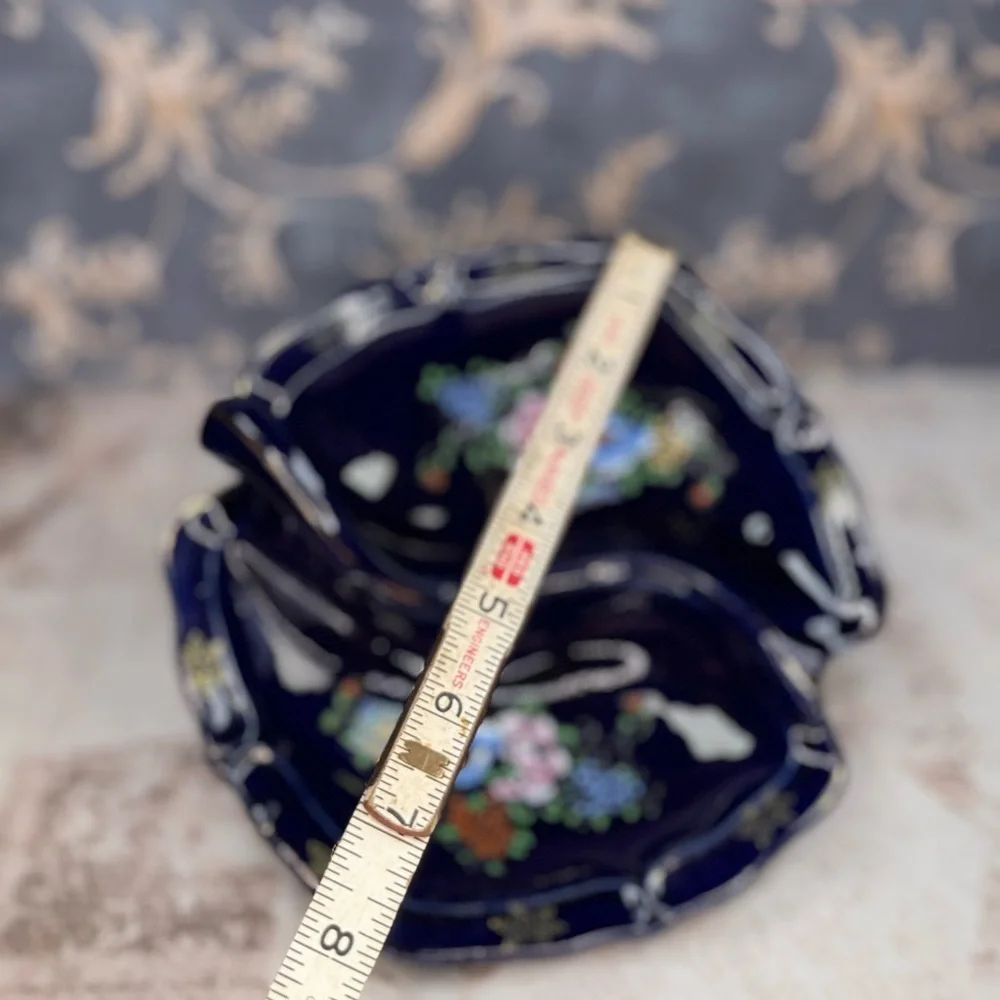 Vintage Tashiro Shoten Japan Cobalt Moriage Divided Candy Nut Dish
